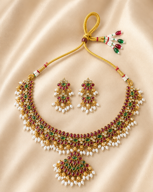 Ruby Green Pearl Set